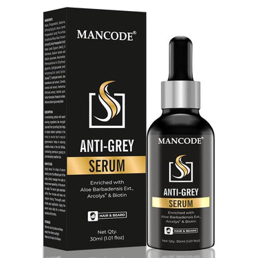 Mancode Anti Grey Serum | Restore Natural Black Color of Grey White Hair & Beard | Delay & Reverse Grays | Strengthen Hair Roots | Toxin Free | For All Hair Types - 30ml
